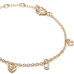NWT Coach Charm Bracelet Gold Heart 14k Gold over Brass 6.5” Brand NEW COACH